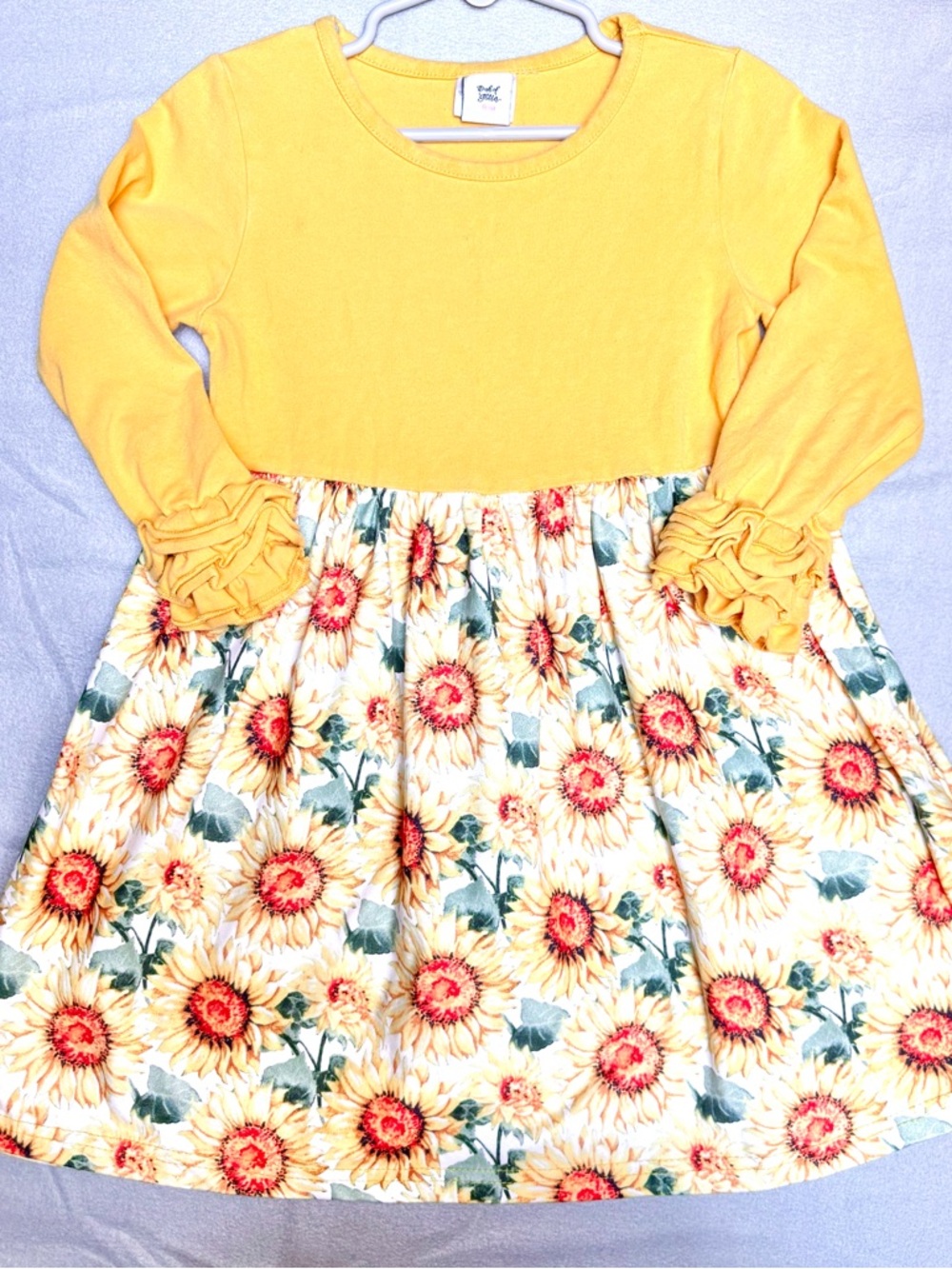 Girls Yellow Sunflower Knit-Top Dress